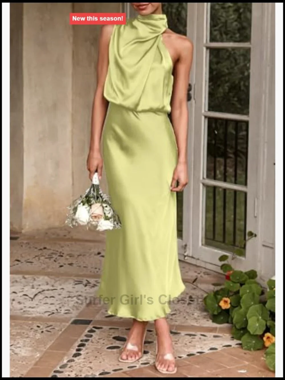 Elegant Satin Maxi Dress for Women Sleeveless Mock Neck Formal Party Cocktail